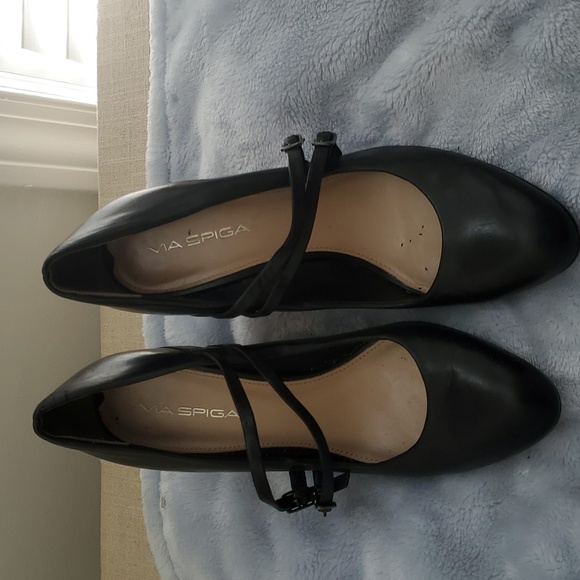 Mia Spiga black Mary Jane heels double strap - Picture 2 of 4